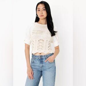 Zara Boho Crochet Puff Sleeve Blouse Contemporary Minimalist Coastal Feminine